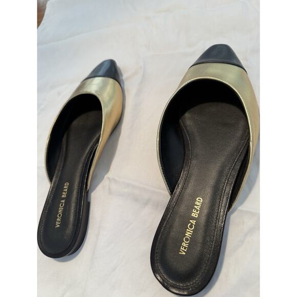 NEW Veronica Beard Carlotta Leather Cap-Toe Gold & Black Flats Sz US-6 - Picture 5 of 12